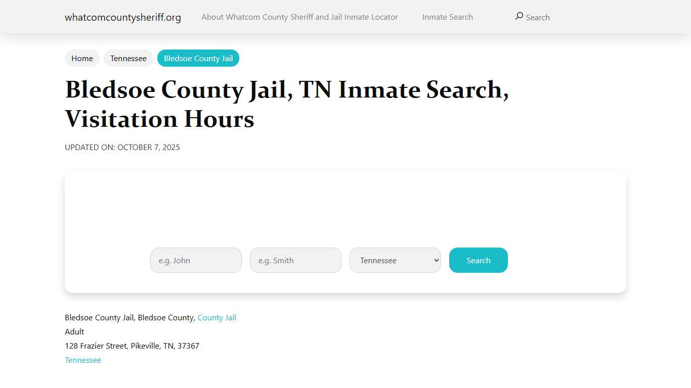Bledsoe County Jail, TN Inmate Search, Visitation Hours