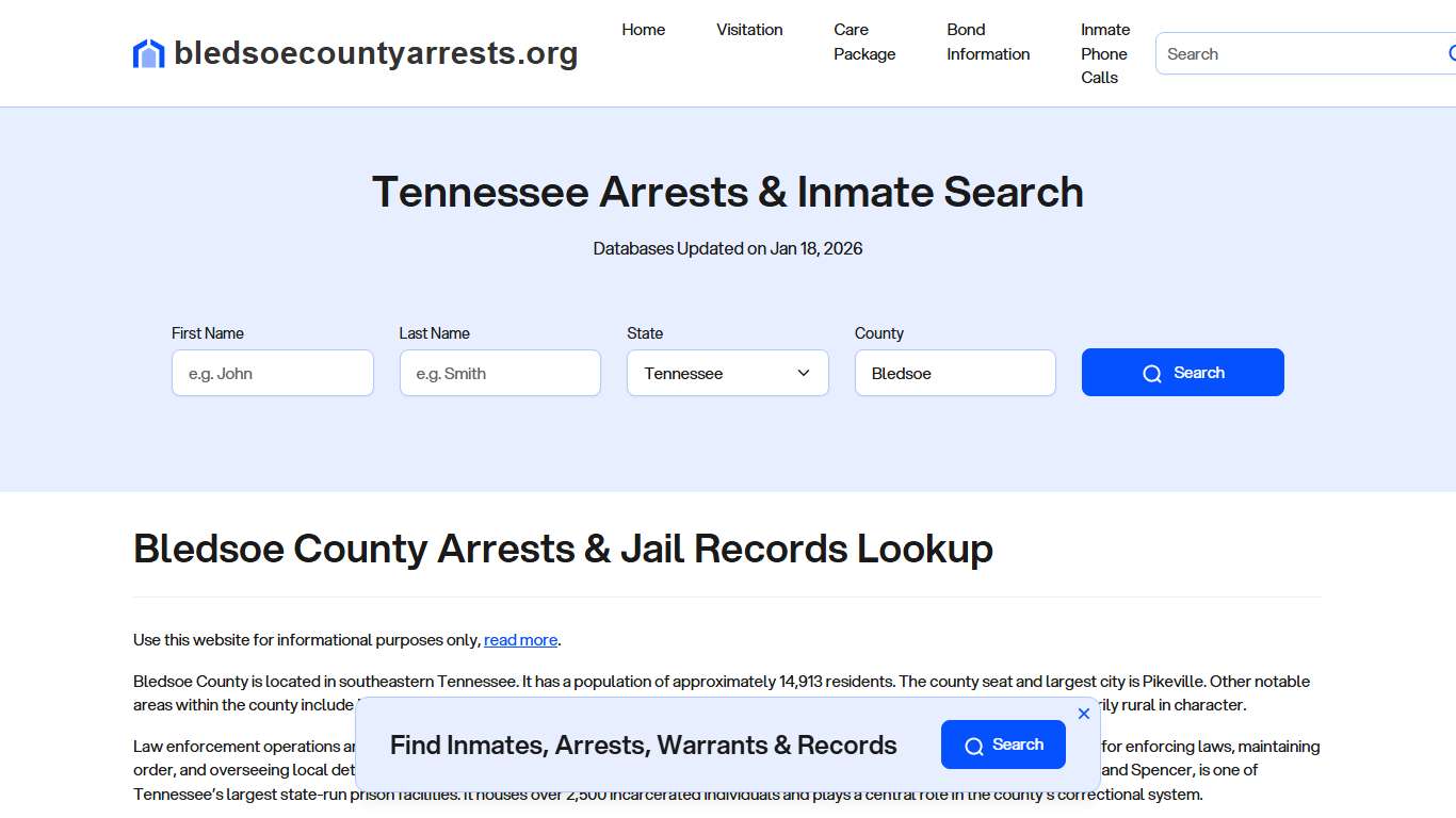 Bledsoe County, TN Arrests, Warrants, Police Records Search
